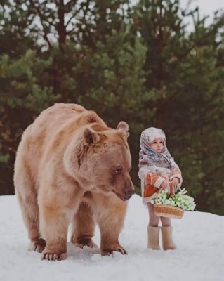 Beautiful Girl With A Brown Bear Paint by numbers