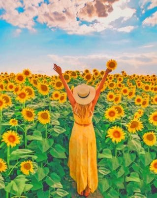 Woman In A Filed Of Sunflowers Paint by numbers