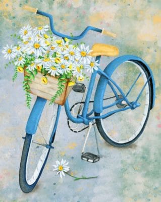 blue bicycle with flowers paint by number