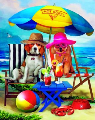 Dogs In Beach Paint by numbers