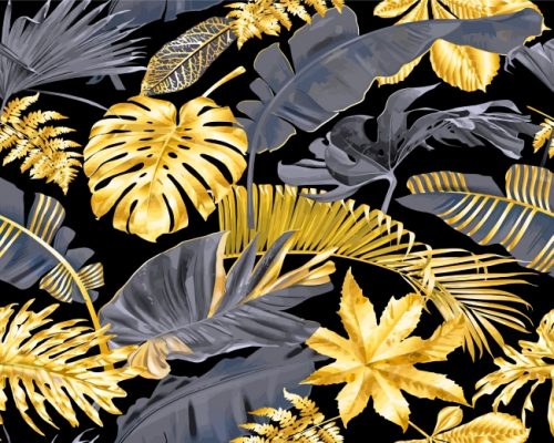 Gold Tropical Leaves Paint by numbers