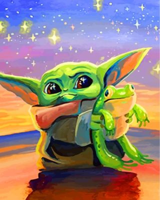 Baby Yoda Holding Frog Paint by numbers