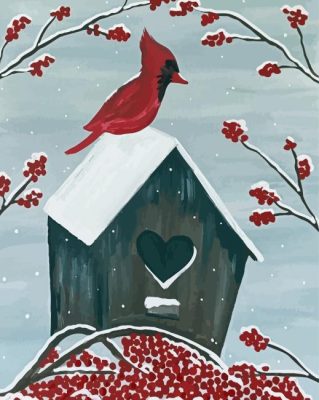 Red Cardinal Birdhouse Paint By Numbers