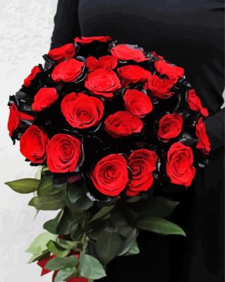 Red And Black Flowers Bouquet Paint By Numbers