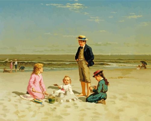 Children Playing On The Beach Paint By Numbers