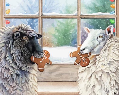 Christmas Sheep In Snow Paint By Numbers