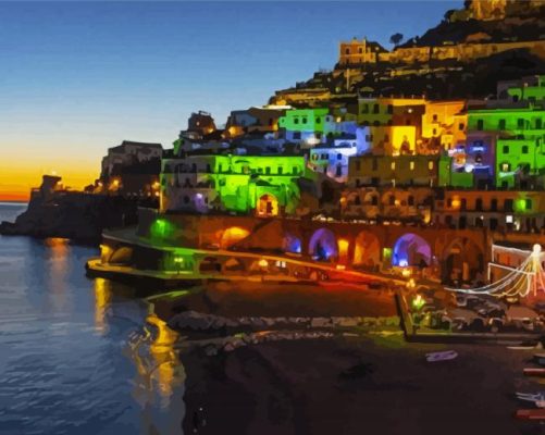 Colorful Amalfi Coast Night Paint By Numbers