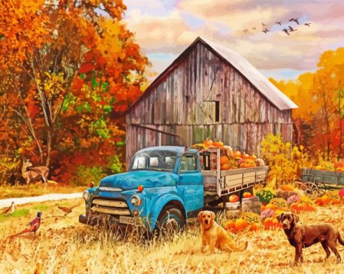 Fall With Blue Truck Paint By Numbers