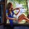 Girl Playing Violin On Window Paint By Numbers