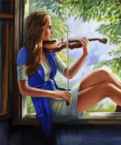Girl Playing Violin On Window Paint By Numbers