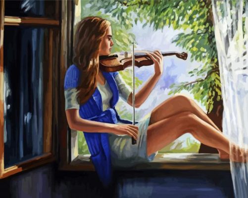 Girl Playing Violin On Window Paint By Numbers