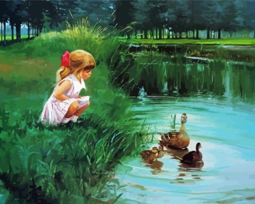 Little Girl At The Duck Pond Paint By Numbers