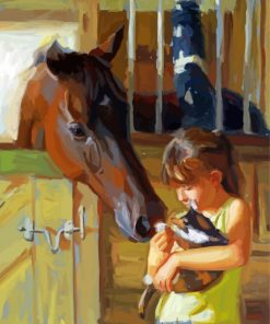 Little Girl With Cat And Horse Paint By Numbers