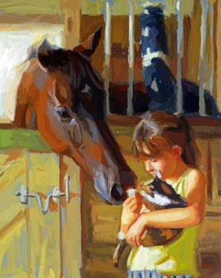 Little Girl With Cat And Horse Paint By Numbers