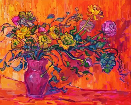 Peonies And Ranunculus Flowers Vase Art Paint By Numbers