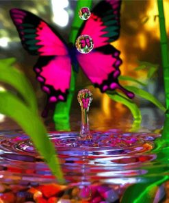 Pink Butterfly On Water Paint By Numbers