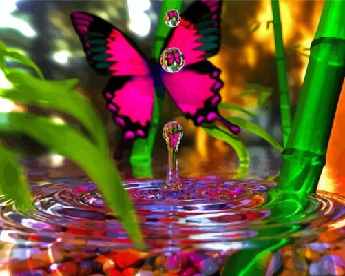 Pink Butterfly On Water Paint By Numbers