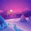 Purple Scene Snowy Landscape Paint By Numbers