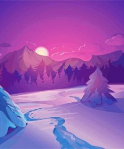 Purple Scene Snowy Landscape Paint By Numbers