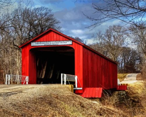 Red Covered Bridge Paint By Numbers