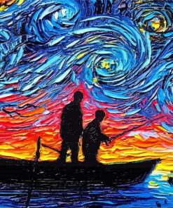 Starry Night Father And Son Fishing Silhouette Paint By Numbers