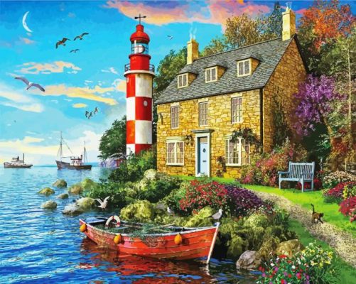 Stone Cabin Lighthouse Paint By Numbers