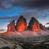 Tre Cime Di Lavaredo Range Mountains At Sunset In Italy Paint By Numbers