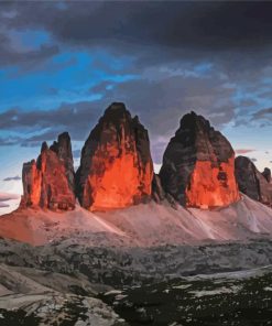 Tre Cime Di Lavaredo Range Mountains At Sunset In Italy Paint By Numbers
