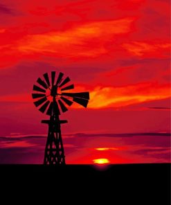 Western Windmill At Sunset Paint By Numbers