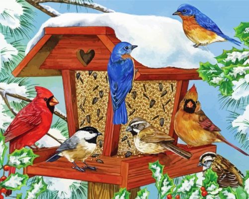 Winter Bird Feeder Paint By Numbers