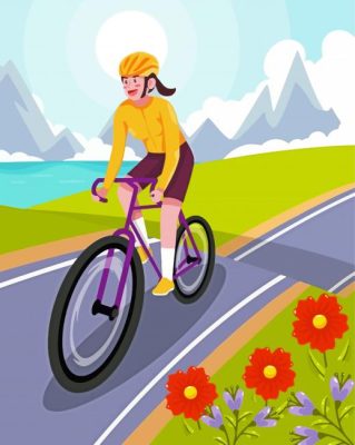 Girl Riding Bike Illustration Paint By Numbers