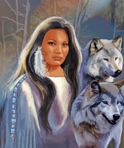 Young Indian Woman And Wolves Paint By Numbers