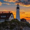 Aesthetic Portland Head Light Sunset View Paint By Numbers