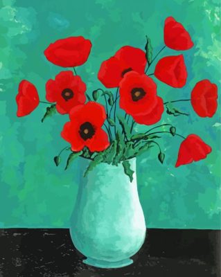 Aesthetic Vase With Red Poppies Paint By Numbers