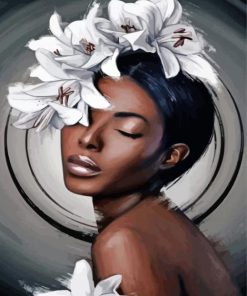 African Lady With White Flowers Paint By Numbers