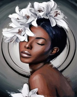 African Lady With White Flowers Paint By Numbers