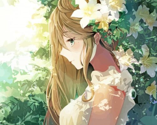 Anime Lady With Flowers In Hair Paint By Numbers