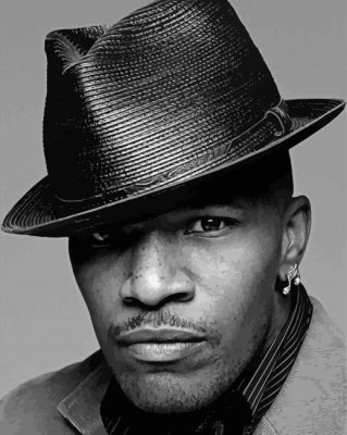 Black And White Jamie Foxx In Hat Paint By Numbers