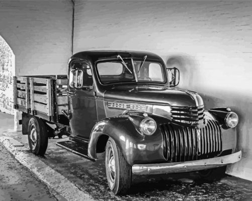 Black And White Classic Chevy Truck Paint By Numbers