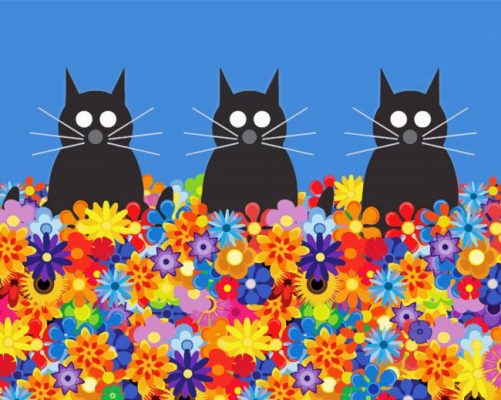 Black Cats With Flowers Illustration Paint By Numbers