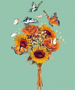 Butterflies And Flower Bouquet Art Paint By Numbers
