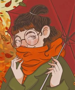 Cartoon Autumn Girl With Umbrella Paint By Numbers