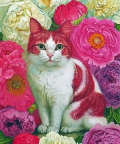 Cat In Gardens With Flowers Paint By Numbers