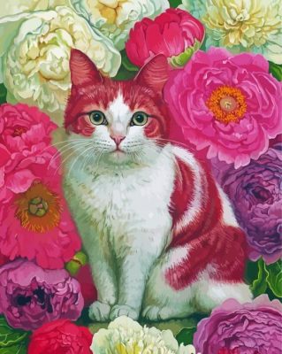 Cat In Gardens With Flowers Paint By Numbers