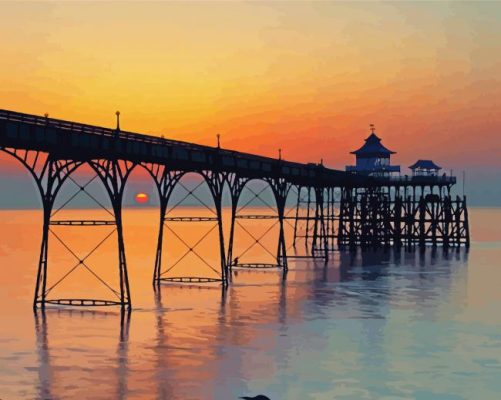 Clevedon Pier Sunset Silhouette Paint By Numbers