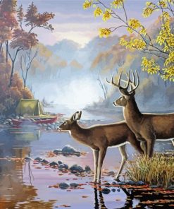 Deer By The River In Forest Paint By Numbers