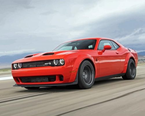 Fast Red Dodge Challenger Scat Paint By Numbers