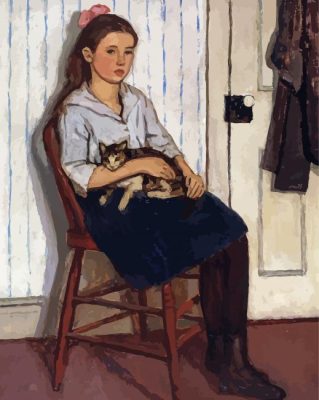 Girl On Chair With Cat Paint By Numbers