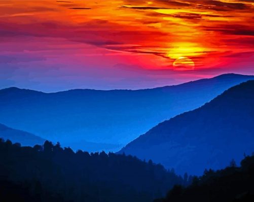 Great Smoky Mountains Silhouette At Sunset Paint By Numbers