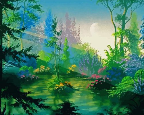 Green Fantasy Forest Garden Paint By Numbers